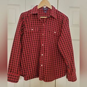 Chaps Plaid Red and Black Button-Up Shirt XL